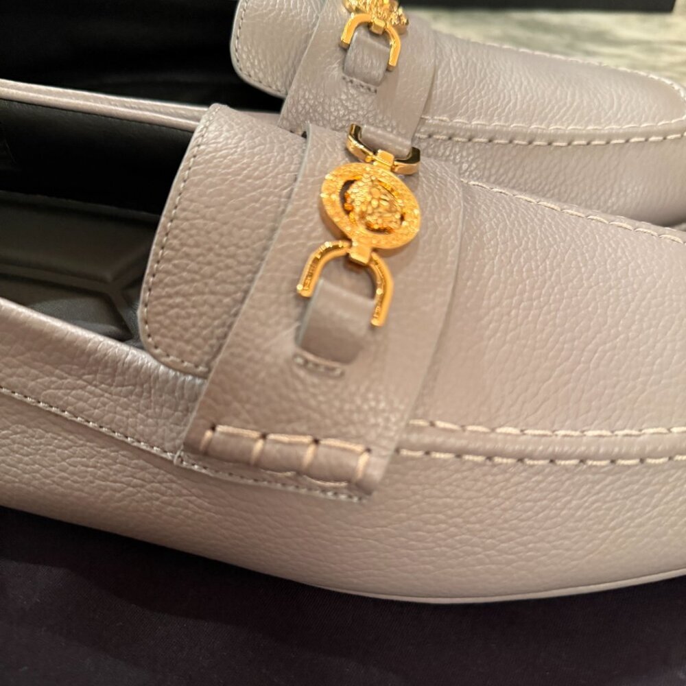 Versace 1017072 Gray Leather Driver Shoes with Medusa plaque, 42.5 - Picture 15 of 16